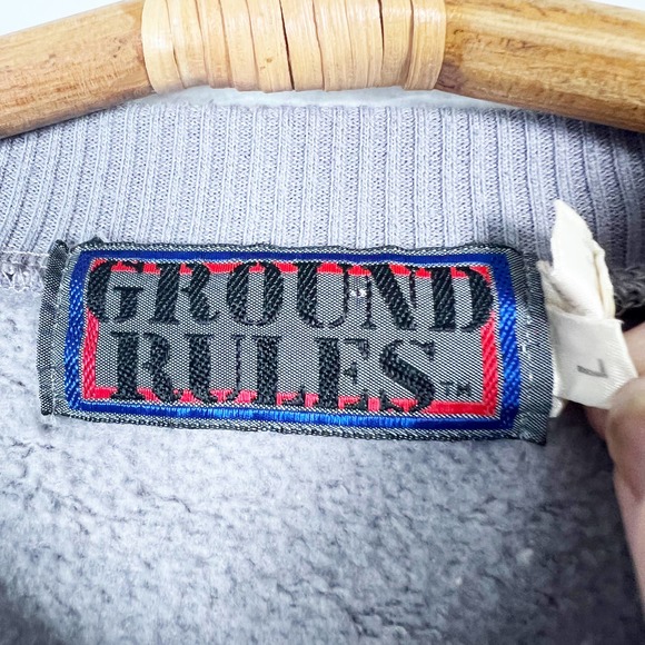 Vintage 80s 90s Ground Rules Grey Sweatshirt White Accent Patches Size Large - Picture 3 of 6